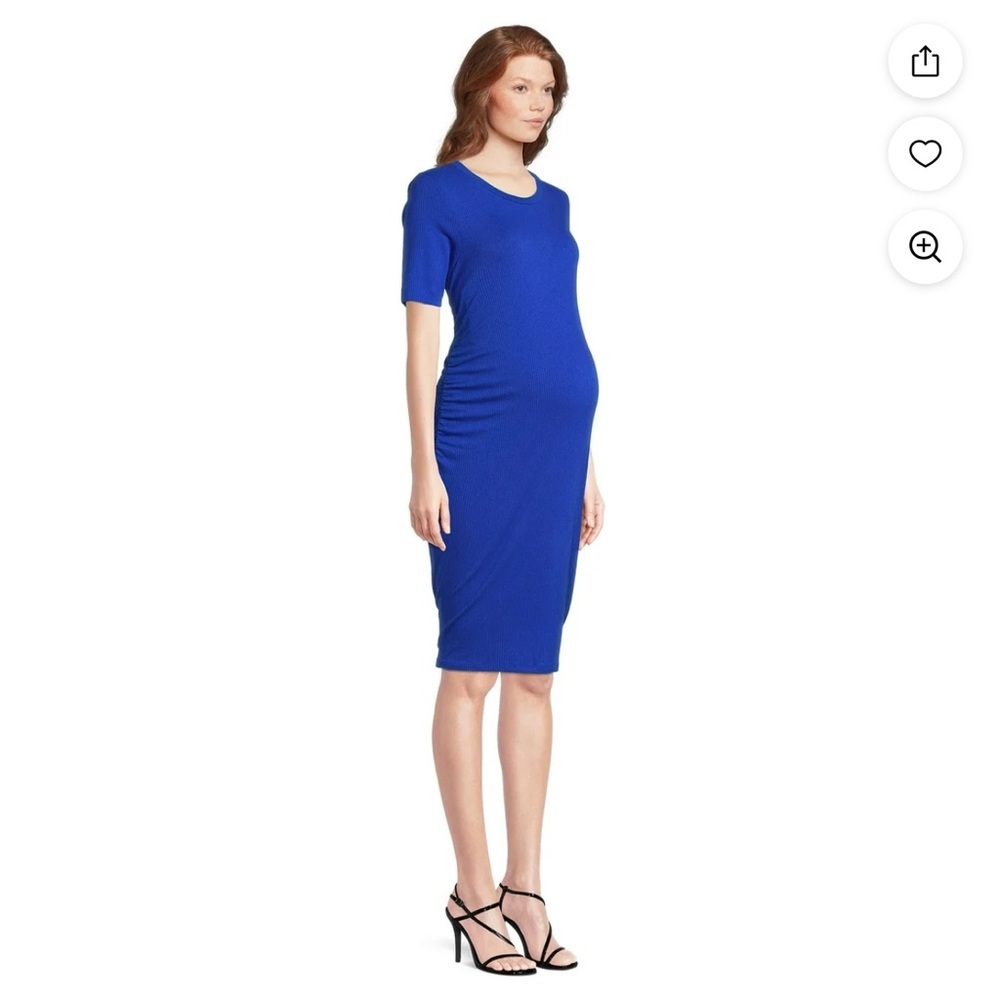 Time and Tru Maternity Dress XXL Blue New Side Ruched Short Sleeve Ribbed knee